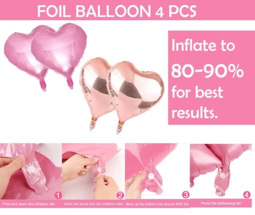Birthday Decoration Items For Wife - 62 Pcs Birthday Balloons For Girls|Heart Shape Balloons|Heart Shape Balloons For Decoration|Pink Balloons|Rose Gold Birthday Decoration Kit - Image 5