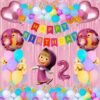 2nd Happy Birthday Masha Theme Combo Kit Items With Pastel Balloons Foil Curtain Shimmer For Little Kids Theme Birthday Party Decorations Pack of 39