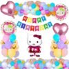 Happy Birthday Decoration Hello Kitty Theme Combo Kit Items With Pastel Balloons HBday Papper Banner For Little Kids Theme Birthday Party Decorations Multi Color Pack of 36