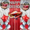 Happy Birthday Decoration Lightning Mcqueen Car Theme Combo Kit Items With Metallic Balloons Foil Curtain Shimmer For Little Kids Theme Birthday Party Decorations Red Pack of 39