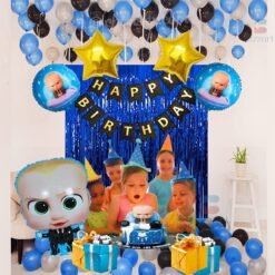 Boss Baby Birthday Party – Combo Pack of 48 Pcs | Boss Baby Foil Balloons 5 Pcs Set | Foil Curtains | 40 Metallic Balloons | Happy Birthday Banner (Boss Baby 1)