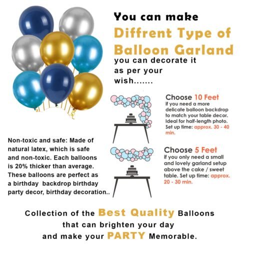 Blue Birthday Decoration Items-Huge 63 Pcs|Silver|Gold|Blue Balloon Decoration For Birthday|Happy Birthday Decoration For Boys|Husband|Dark Blue Metallic|Confetti|Star Foil Balloon - Image 4