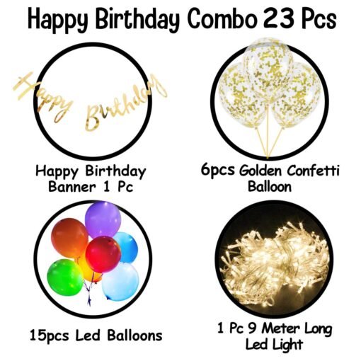 Happy Birthday Unicorn Decoration Kit Combo - 23Pcs Set Bday Banner, Confetti Balloon, Led Balloon With Led Fairy Light For Kids, Husband Girls, Boys / Birthday Rubber Balloon(Multi). - Image 2