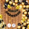 92pcs combo of Birthday Balloons Decoration With Light Kit Items combo for Kids Girls Adult Women Boys Husband/Gold Black Supplies/Foil Balloon, Star and Birthday Banner Items Set