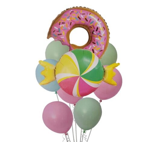 Donut Candy Foil with Pastel Latex Balloon Combo of 9 Pcs