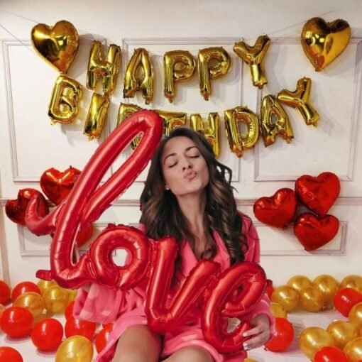 Happy Birthday Decoration Items Kit - 60Pcs Red and Golden Metallic Balloon Combo For Wife Girlfriend Boyfriend Husband - Image 7