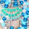 1St Birthday Decoration Items - 67Pcs Blue Happy Birthday Decoration Kit For Boys With Metallic&Pastel Blue Balloons|White&Silver Balloons|Monthly Photo Banner|Net Curtains|Diy Combo Set