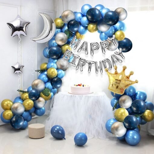 Blue Birthday Decoration Items-Huge 63 Pcs|Silver|Gold|Blue Balloon Decoration For Birthday|Happy Birthday Decoration For Boys|Husband|Dark Blue Metallic|Confetti|Star Foil Balloon