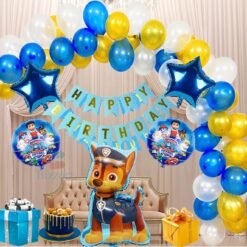 Paw Patrol Theme Birthday, Baby Shower Party Decoration- Combo pack of 47 Pcs | Paw Patrol Foil Balloons 5 Pcs Set | 40 Metallic Balloons | Happy Birthday Banner | Golden Ribbon (Paw Patrol 5)