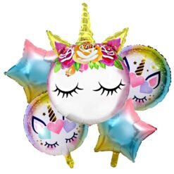 Birthday Foil Pink Unicorn Head Balloon Rainbow Color Pack of 5 Balloons Decoration Set for Baby Birthday | Theme Party Supplies Item…
