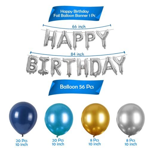 Blue Birthday Decoration Items-Huge 63 Pcs|Silver|Gold|Blue Balloon Decoration For Birthday|Happy Birthday Decoration For Boys|Husband|Dark Blue Metallic|Confetti|Star Foil Balloon - Image 2