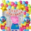Peppa Pig Birthday Party Decoration Kit Of 49 /5 Pcs Peppa Pig Foil Balloons|Happy Birthday Banner|Foil Curtains|40 Metallic Balloons|Curling Ribboon-Peppa Pig Theme Decoration