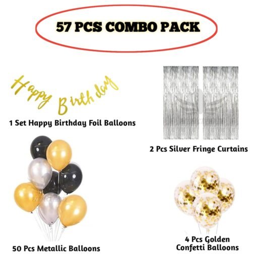 Happy Birthday Decoration Items 57 Pcs Combo Pack for Boys Girls - Happy Birthday Cursive Banner, Fringe Curtains, Confetti Balloons, Metallic Balloons for Birthday Celebration | Birthday Balloons for Decoration - Image 2