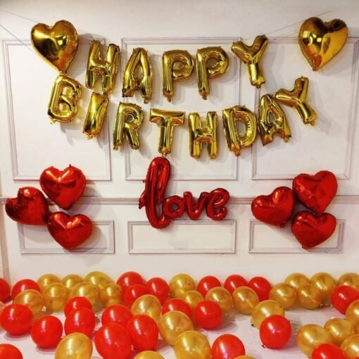 Happy Birthday Decoration Items Kit - 60Pcs Red and Golden Metallic Balloon Combo For Wife Girlfriend Boyfriend Husband