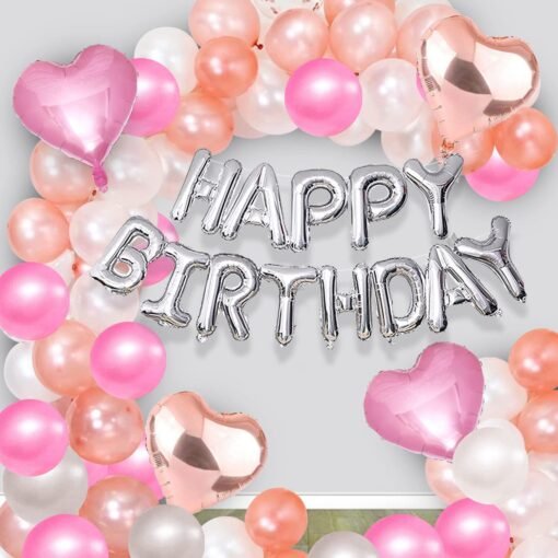 Birthday Decoration Items For Wife - 62 Pcs Birthday Balloons For Girls|Heart Shape Balloons|Heart Shape Balloons For Decoration|Pink Balloons|Rose Gold Birthday Decoration Kit