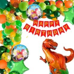 Theme Birthday Decoration Pack of 50 - Pc 40 Balloons, 5 Pc Dinosaur Foil Balloons, 1 Banner, 4 Confetti Balloons(Dinosaur Jungle Birthday Theme Decoration for Boys/ Girls / Kids Party)