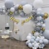 51pc Grey, White & Gold Birthday Decoration Kit for Girls / Boys / Adult / 1st Birthday - 50pc Multicolor Balloons, 1 Banner ( 51pc Grey, Gold & White Theme Birthday Decoration Items )