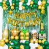 Happy Birthday Decoration Green/Golden - 51Pcs Set for Boys Husband Balloons Decorations Items Combo with Cheers Mug Foil Balloon Crown Foil, Champagne, Metallic Balloons With Foil Curtain
