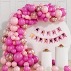 Pink Birthday Decoration Items 65 Pcs Combo Pack for Boys Girls - Happy Birthday Banner, Confetti Balloons, Chrome Balloons, Pastel Balloons, Metallic Balloons