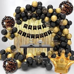 Happy Birthday Black Gold Chrome Birthday Backdrop Party Decoration 54 Pcs