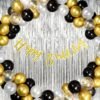 Happy Birthday Decoration Items 57 Pcs Combo Pack for Boys Girls - Happy Birthday Cursive Banner, Fringe Curtains, Confetti Balloons, Metallic Balloons for Birthday Celebration | Birthday Balloons for Decoration