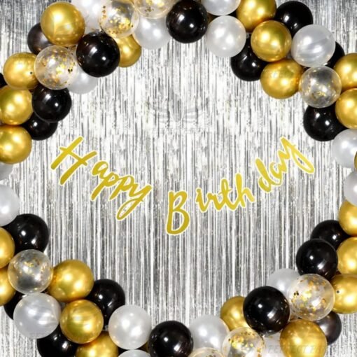 Happy Birthday Decoration Items 57 Pcs Combo Pack for Boys Girls - Happy Birthday Cursive Banner, Fringe Curtains, Confetti Balloons, Metallic Balloons for Birthday Celebration | Birthday Balloons for Decoration