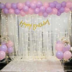 Purple and Pink Birthday Decoration Kit Combo with Net Curtain and light. || Balloons for Birthday Decorations || Birthday Decorations for Wife ( Pack of 48 )