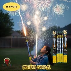 Roman Candle 18 Shots Imported Multi-Color Bursting Fireworks – Pack of 2 hand skyshots for Wedding, Birthday, Festival & Party Celebrations (2 Pcs, 18 Shots Each)